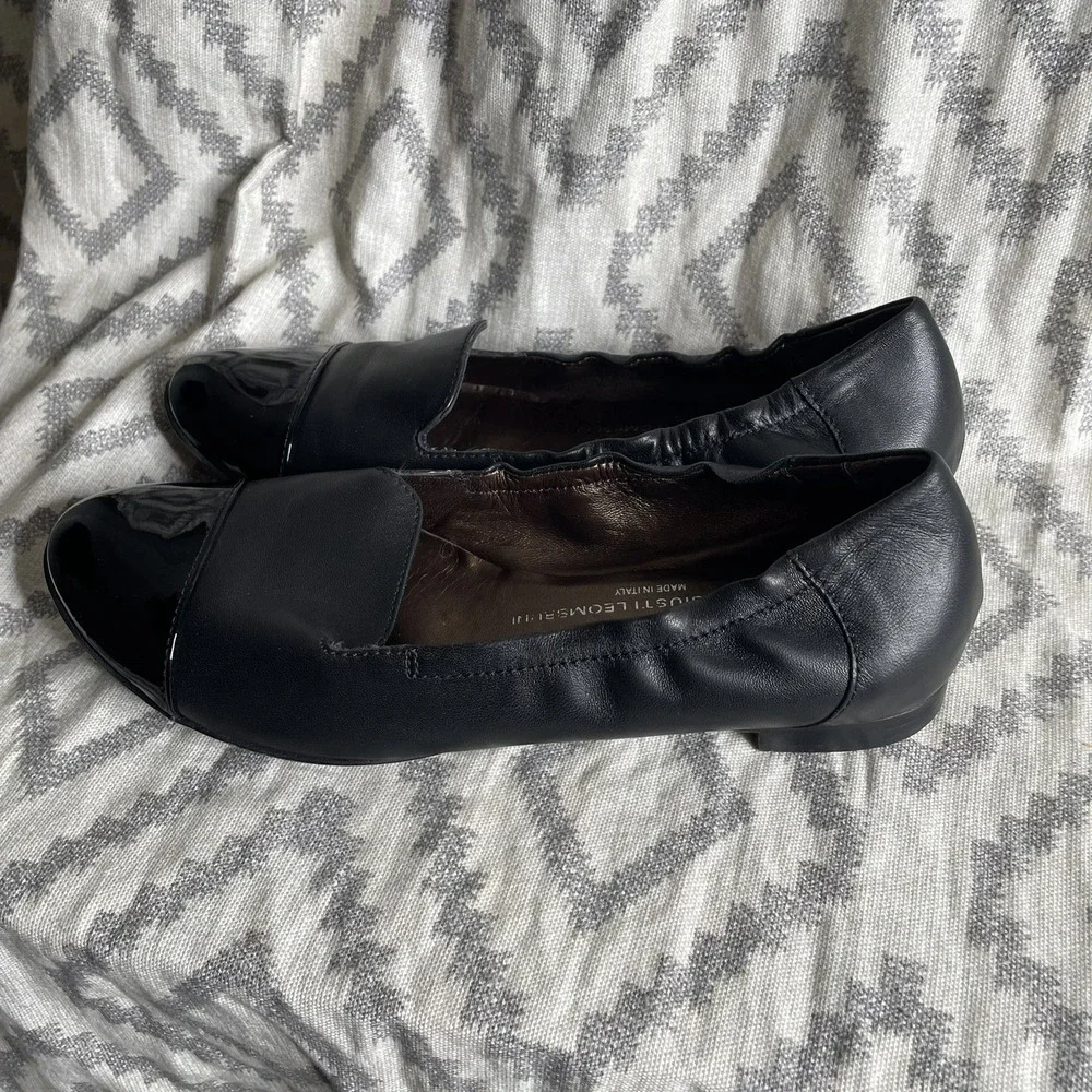 AGL Attilio Giusti Leombruni Ballet Flat 38.5 Black Leather Shoe Cap Toe Italy‎